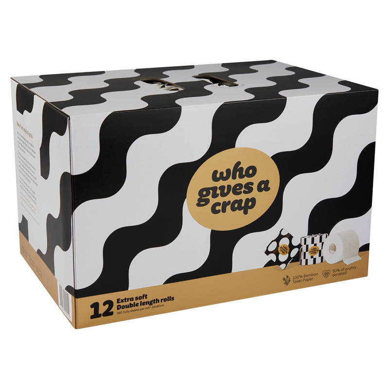 WHO GIVES A CRAP Bamboo Toilet Paper Double Length 3 Ply 12 Pack