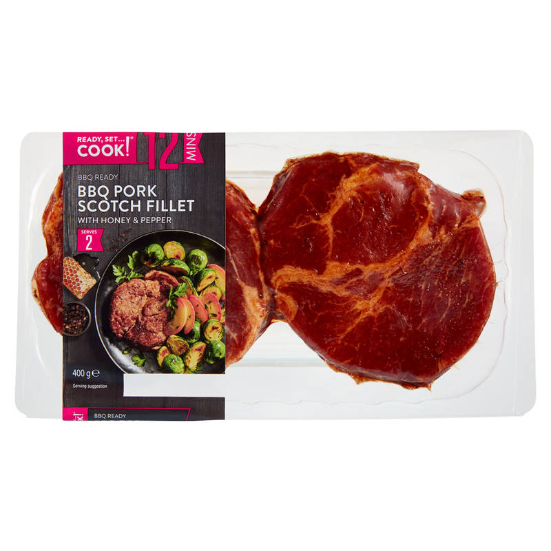 READY, SET…COOK! BBQ Pork Scotch Fillet Steak Honey & Pepper 400g