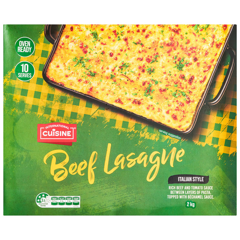INTERNATIONAL CUISINE Beef Lasagne 2kg