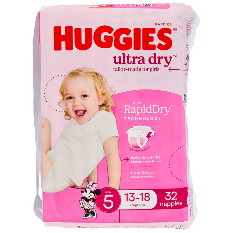 HUGGIES Girls Size 5 Walker Nappies 32 Pack