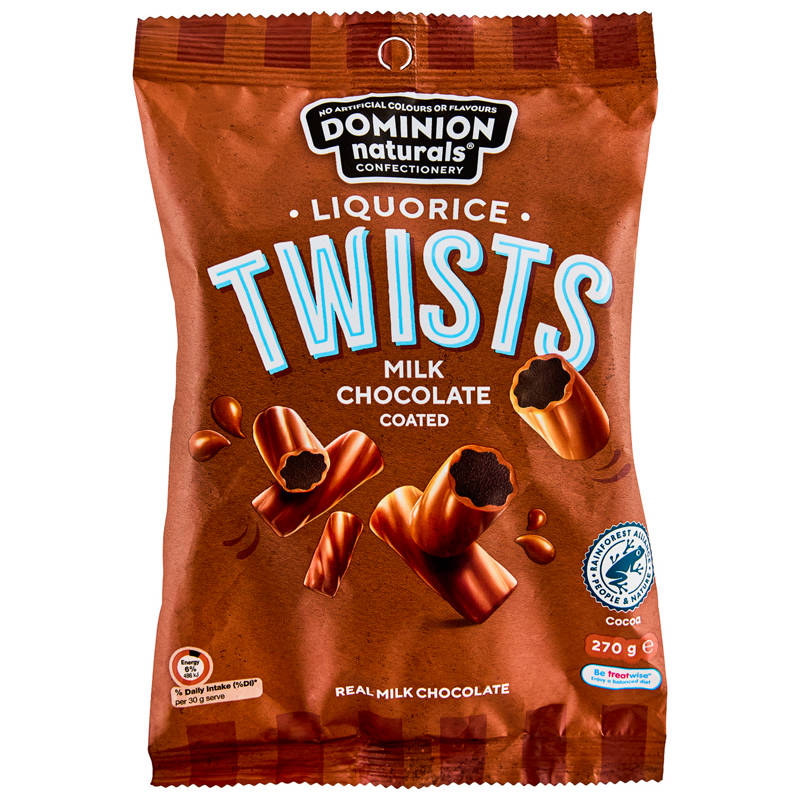 Milk Chocolate Coated Liquorice Twists 270g