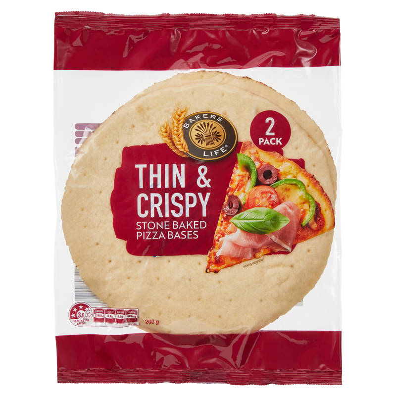 BAKERS LIFE Thin & Crispy Pizza Base 2 Pack 200g