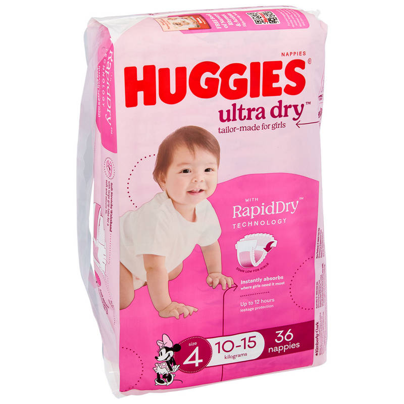 HUGGIES Girls Size 4 Toddler Nappies 36 Pack