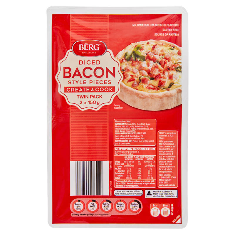 BERG Diced Bacon Pieces 2 x 150g