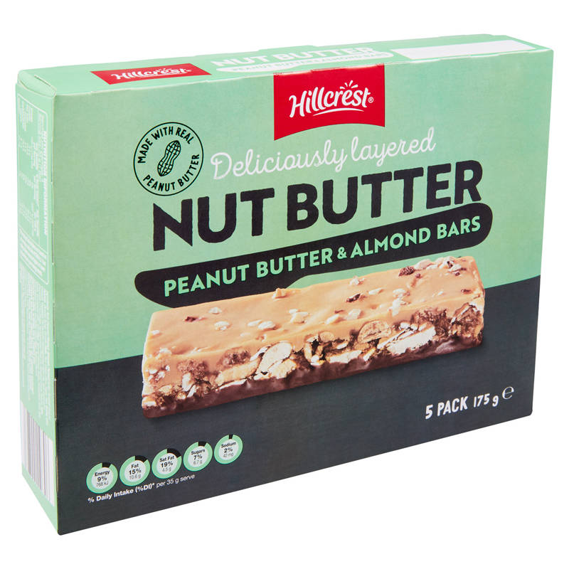 HILLCREST Nut Butter Bars Peanut Butter & Almond 5 Pack 175g