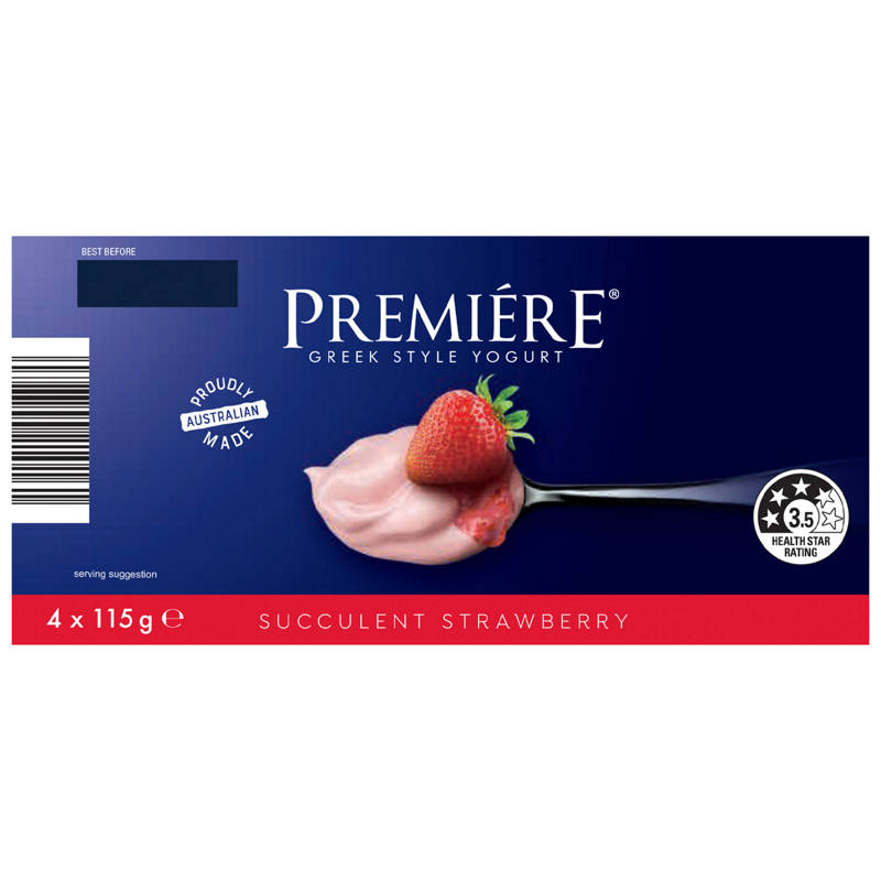 PREMIERE Strawberry Greek Style Yogurt 4 Pack 115g