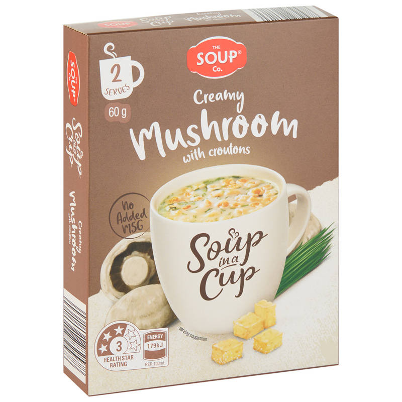 THE SOUP CO. Creamy Mushroom with Croutons Soup in a Cup 2 Pack 60g