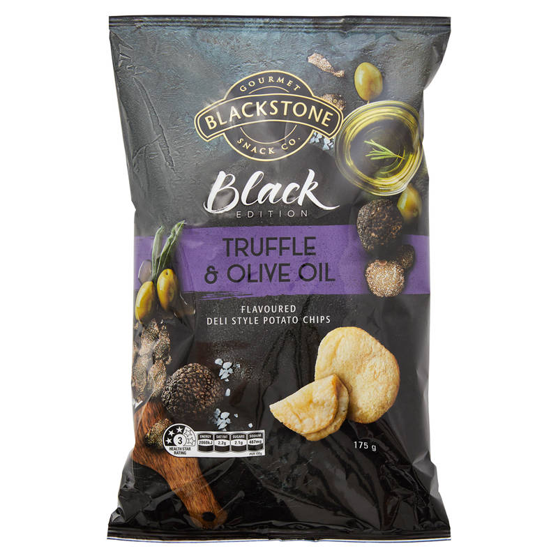 BLACKSTONE GOURMET SNACK CO. Truffle & Olive Oil Flavoured Deli Style Potato Chips 175g