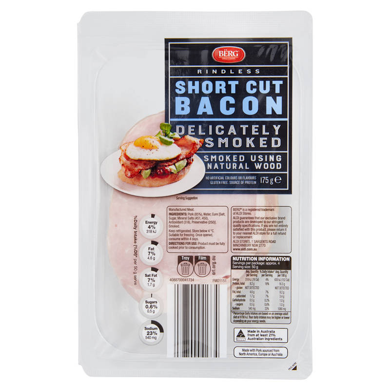BERG Short Cut Bacon Rindless 175g