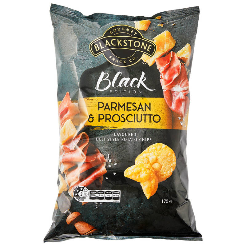 BLACKSTONE GOURMET SNACK CO. Parmesan & Prosciutto Flavoured Deli Style Potato Chips 175e
