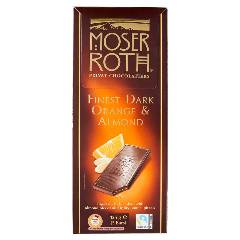 MOSER ROTH Finest Dark Orange & Almond Chocolate Bars 5 Pack 125g