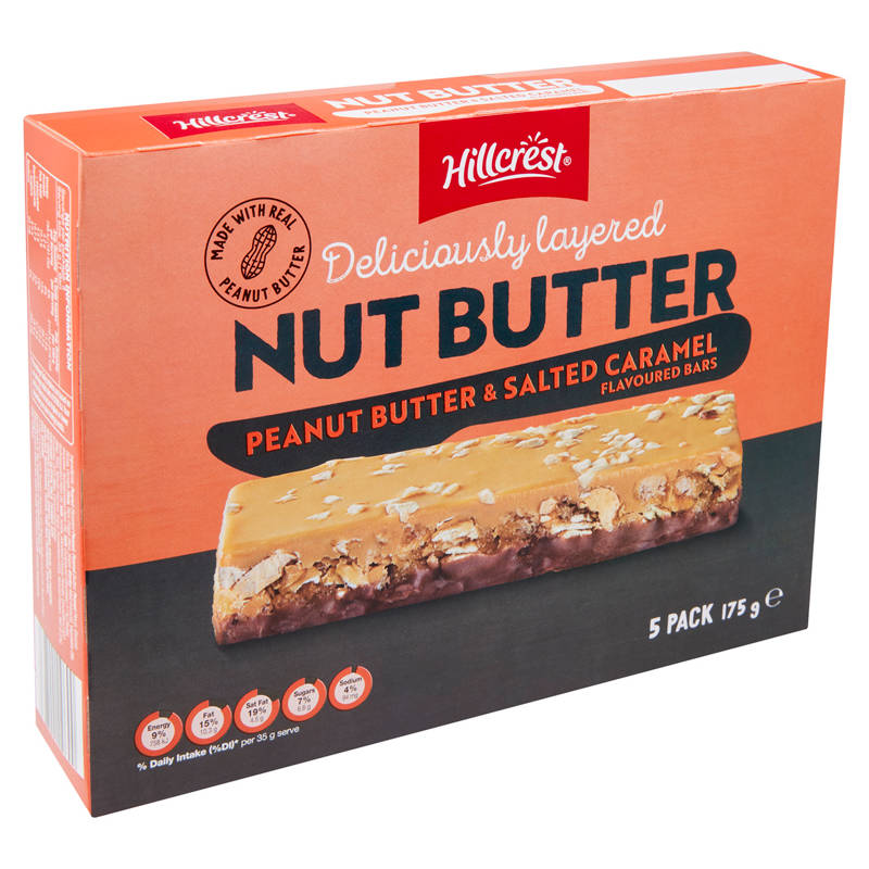 HILLCREST Nut Butter Bars Peanut Butter & Salted Caramel 5 Pack 175g