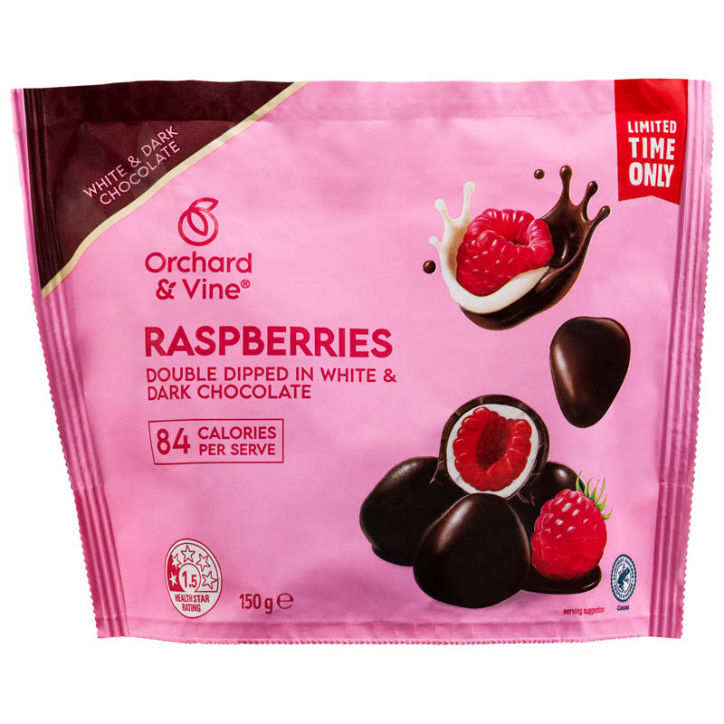White and Dark Chocolate Dipped Raspberries 150g