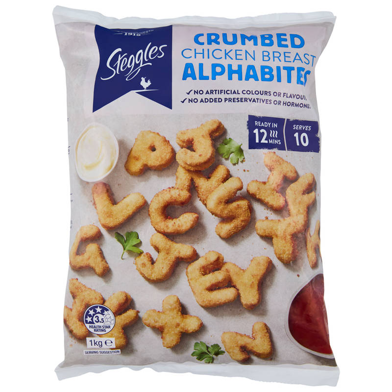 Crumbed Chicken Breast Alphabites 1kg