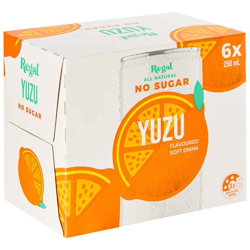 REGAL Yuzu Flavoured Soft Drink No Sugar 6 Pack 250ml