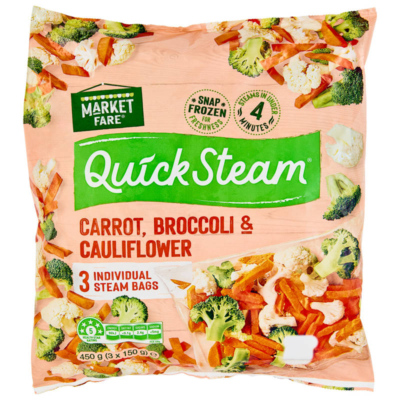Quicksteam Vegetables Carrot, Broccoli & Cauliflower 3 Pack 450g