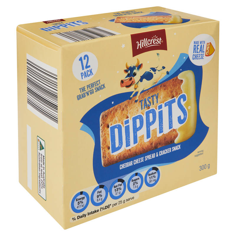 HILLCREST Dippits Cheddar Cheese & Crackers 12 Pack 300g