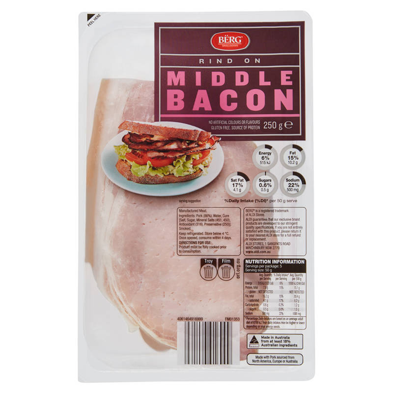 BERG Middle Bacon Rind On 250g