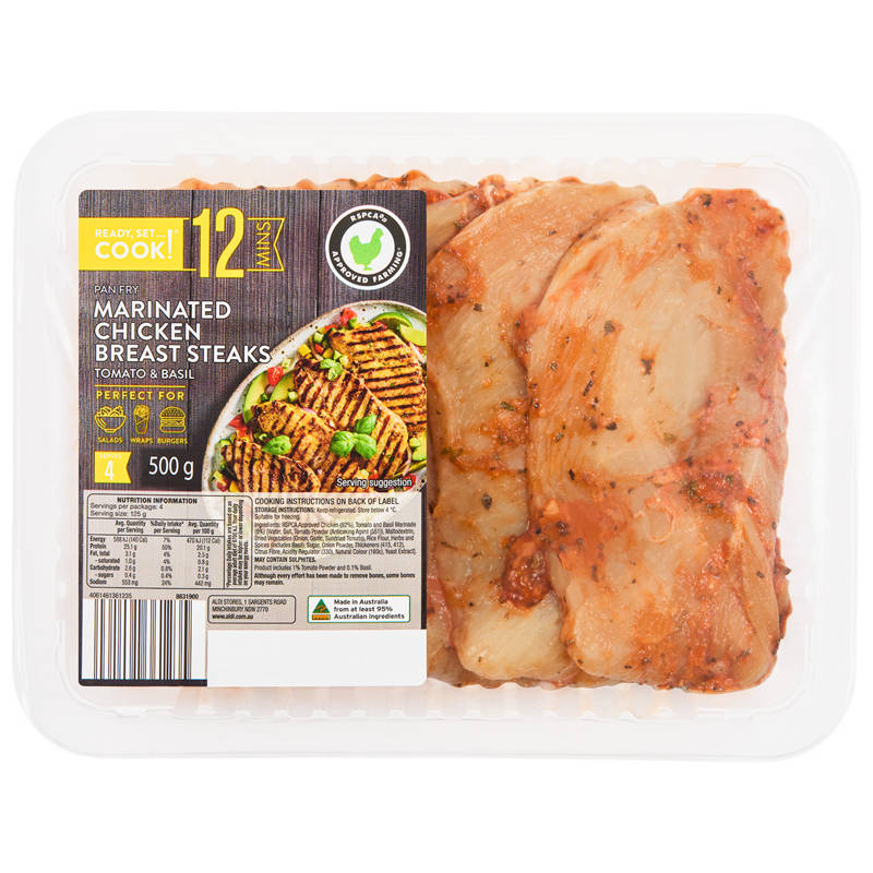 Tomato & Basil Marinated Chicken Breast Steaks 500g