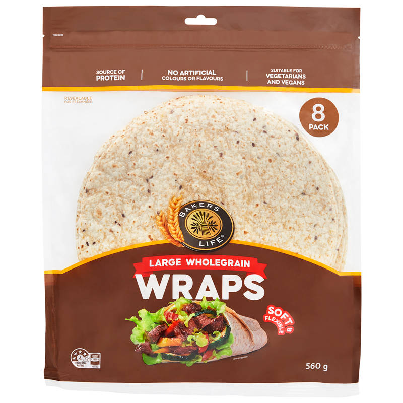 Large Wholegrain Wraps 8 Pack 560g