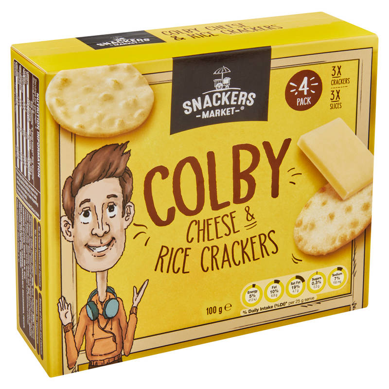 SNACKERS MARKET Colby Cheese and Rice Crackers 4 Pack 100g