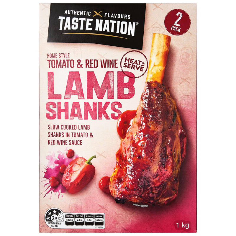 TASTE NATION Lamb Shanks in Tomato & Red Wine Sauce 2 Pack 1kg