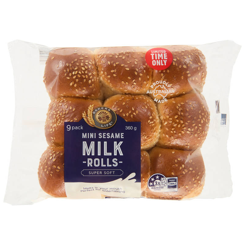 Mini Sesame Milk Rolls 9 Pack 360g