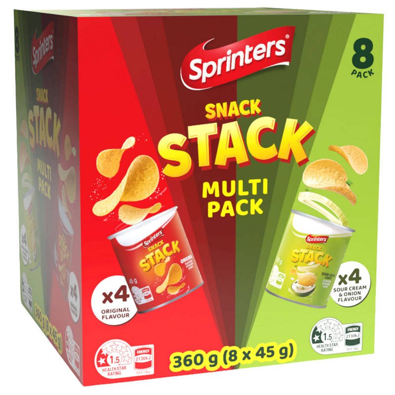 Sprinters Snack Stack 8 pack x 45g - Sour Cream & Onion and Original