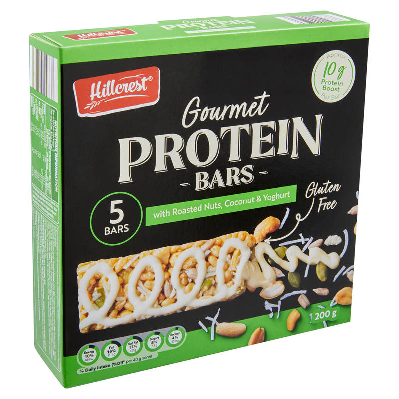 HILLCREST Gourmet Protein Bars Roasted Nuts, Coconut & Yoghurt 5 Pack 200g