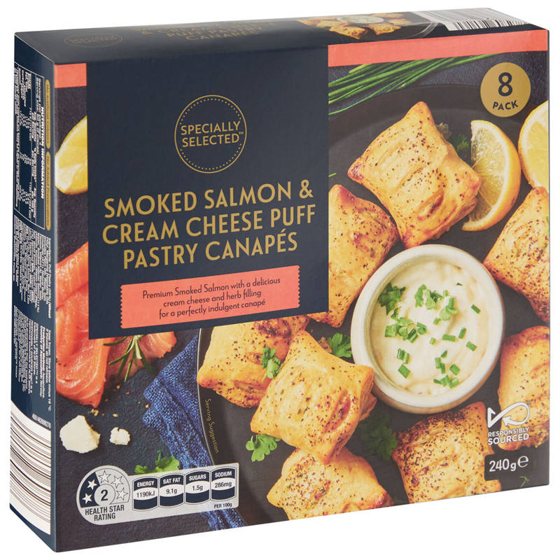 Smoked Salmon & Cream Cheese Puff Pastry Canapes 240g