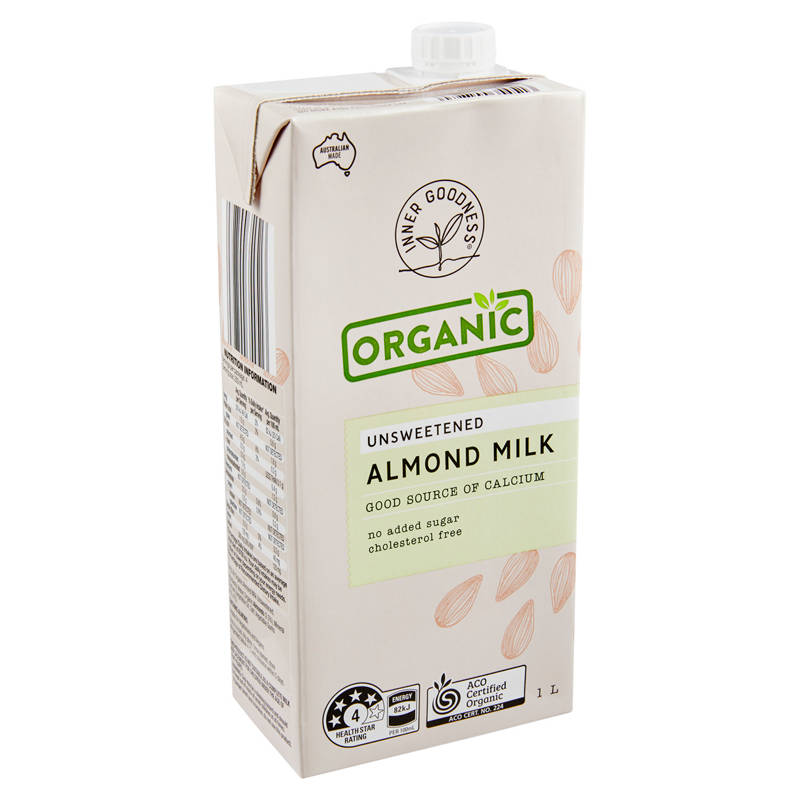 Save $2.46 on INNER GOODNESS organic unsweetened almond milk at Aldi